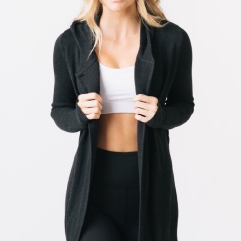 Zyia Sweater Cardigan Hooded Charcoal Size Small